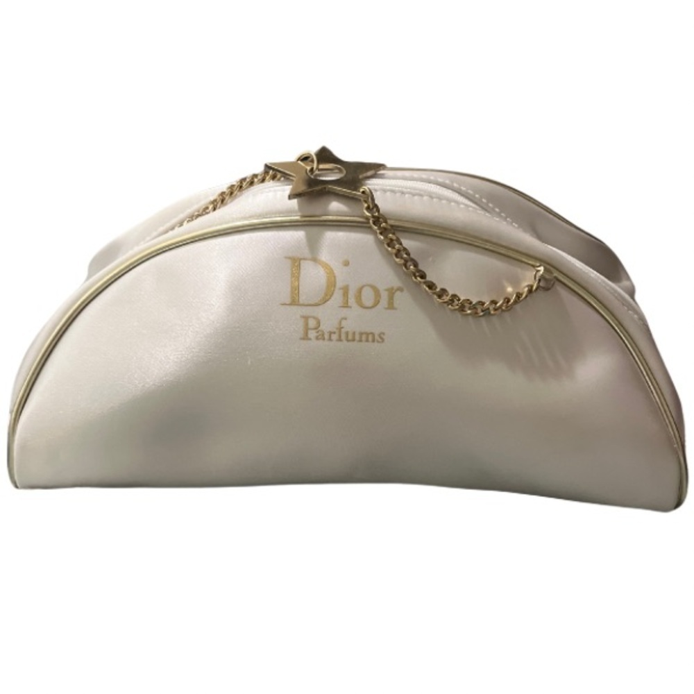 Dior Parfums White Star Pouch Gold Chain Cosmetic Clutch Handbag